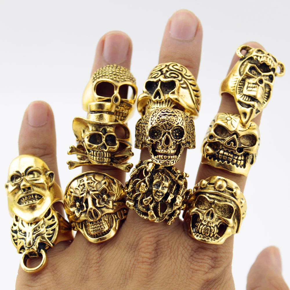 Verspreiding onszelf Brawl 12 Pieces/lot Vintage Punk Men Skull Rings Wholesale Gold Black Color Alloy  Bohemian Statement Ring Men Jewelry Random Style - Rings - AliExpress