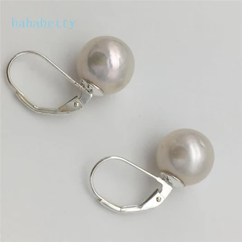 

New natural freshwater white AAA10-11MM Baroque pearl Tibetan silver earrings