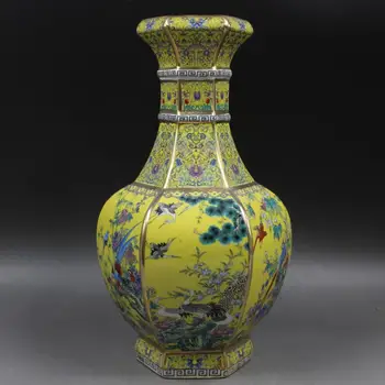

Qing Qianlong enamel flower and bird six party appreciation bottle antique home decoration porcelain collection free delivery