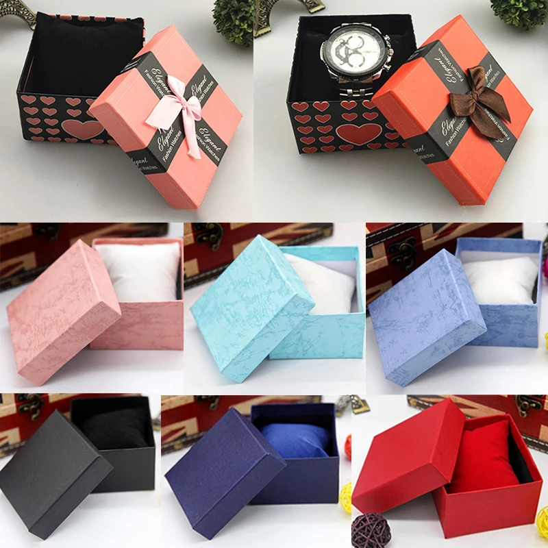 

9*9*6cm Silk Cotton Gift Box Multicolor with cushion 1PC New High Quality Watch Box Bow Tie Carton Packing Box Colored box Paper