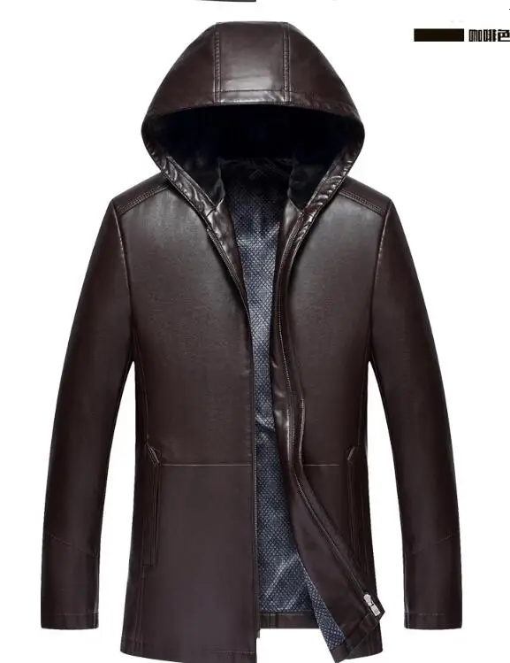 

M--3XL HOT 2019 Winter Men's New Leisure Fashion In the long section of leisure hooded pu jacket