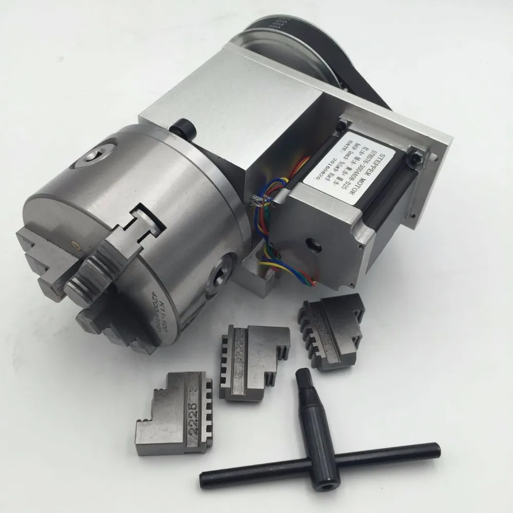4th Axis K11-100 3-Jaw Lathe Chuck 100mm Nema23 Motor CNC Router Rotary A Axis