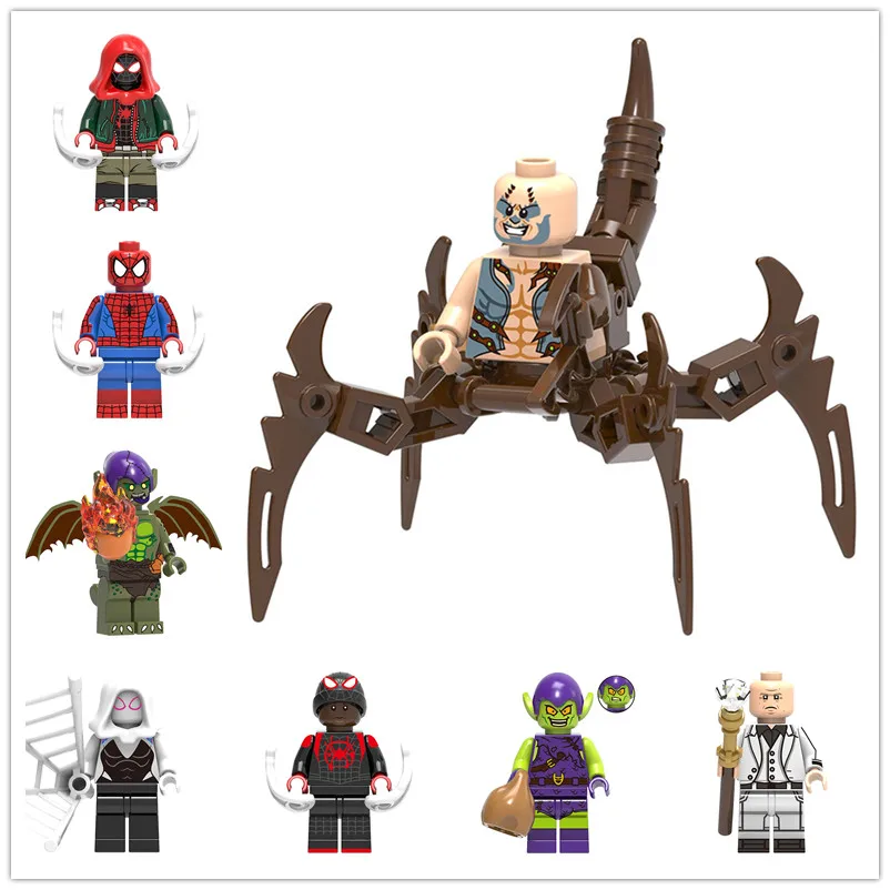 

8Pcs/Set LegoING Minifigured Super Heros Scorpion Miles Morales Kingpin Spider-Man Building Blocks Model Bricks Kids Toys X0241