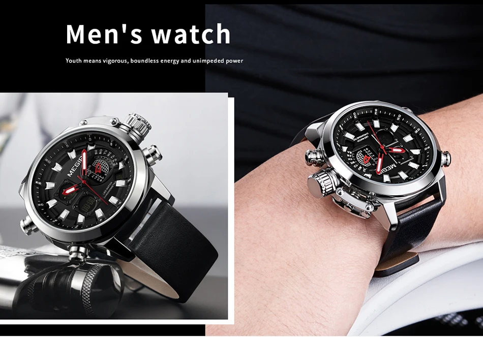 Новые часы MEGIR от ведущего бренда, роскошные мужские цифровые светодиодный кварцевые часы, мужские многофункциональные водонепроницаемые наручные часы с будильником