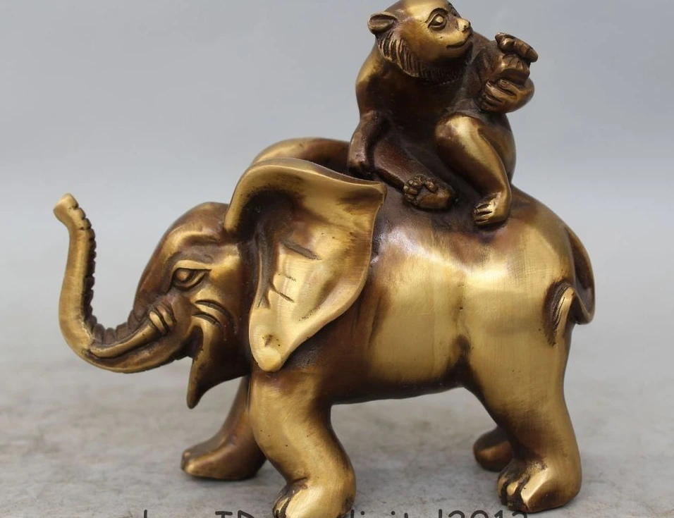 

6" Chinese Bronze animal Gift Zodiac Year Monkey Seat elephant Statue sculpture