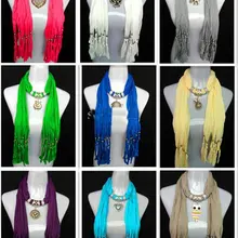 Смешанный дизайн ожерелье шарфы с подвеской из сплава женский модный полиэстеровый шарф смешанных цветов 05