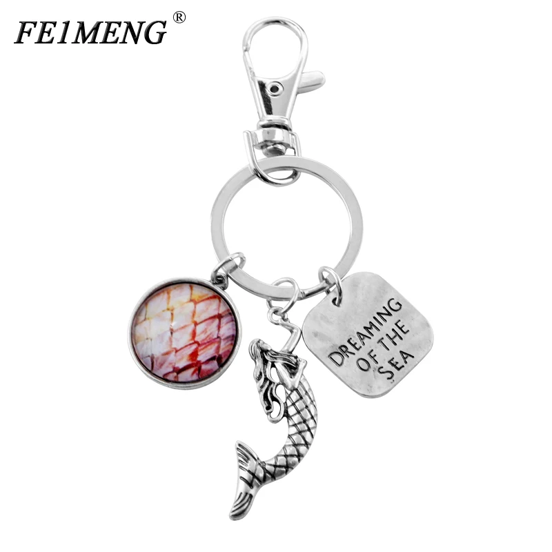 

Beauty Mermaid Keychain Ocean Scales Keychain Charm Letter Dreaming of the Sea Keyring for Women And Men Fashion Jewelry Trinket