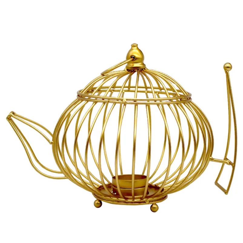 Creative Iron Candle Holders Wire Teapot-Shaped Hollow Design Candlestick Dedication candlesticks for home decor 3N26 (10)