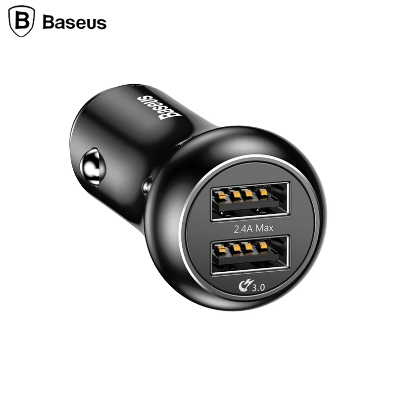 Baseus 3.0 Quick Fast Charger Dual USB Metal Car Mobile Phone Universal