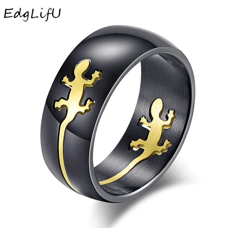 

EdgLifU Men's Band Ring Separable Lizard Ring for Men Black Color Stainless Steel Cool Male Casual Remove Design Jewelry Wedding