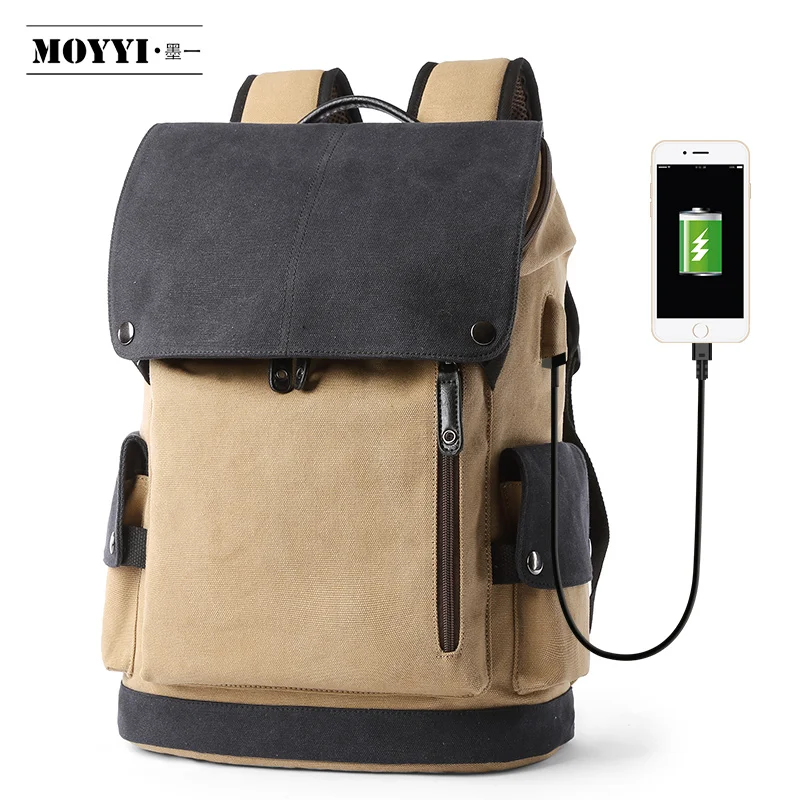

MOYYI Canvas Bag with USB Charging Plug Fashion Vintage Stylish Backpack Multi-Functional Backpacks Anti-Theft and Resistant