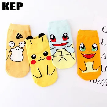 

Women Socks Japanese Summer Kawaii Harajuku Anime Pokemon Pikachu Socks 3D Printed Cartoon Ankle Socks Psyduck Squirtle Pattern