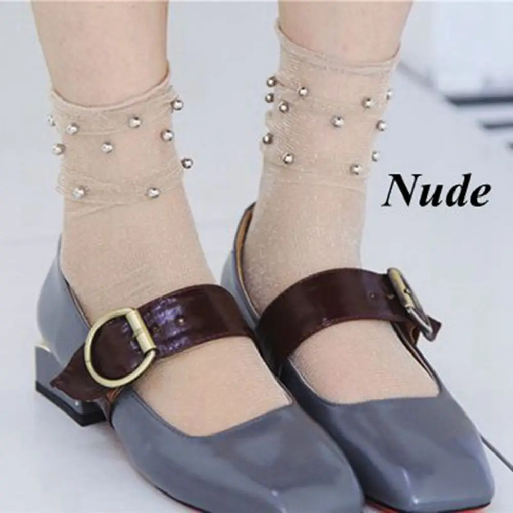Модные женские туфли с блестками сетчатые носки до лодыжки, мягкие комфортные серебряных биссерных сетчатая ткань, сетка сетки Носки Летний стиль - Цвет: nude