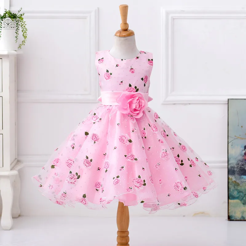 Розничная, платье с цветочным рисунком платье для девочек для свадебной вечеринки с поясом платье для малышей с цветочным принтом Детские платья для первого причастия Размер: от 100 до 150, L619 - Цвет: pink