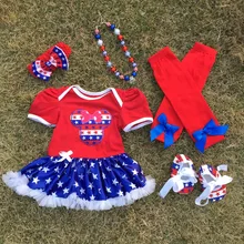 Г. Лидер продаж Детские июля 4th ползунки Минни pettidress патриотическая юбка с соответствующими ожерелье лук волос и леггинсы комплект