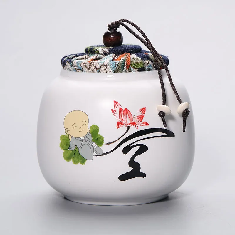 Белый Pocelain маленький монах банки для хранения чайной заварки дома кофе керамические препараты керамический герметичный чайник для хранения коробка чай Caddy - Цвет: Kong