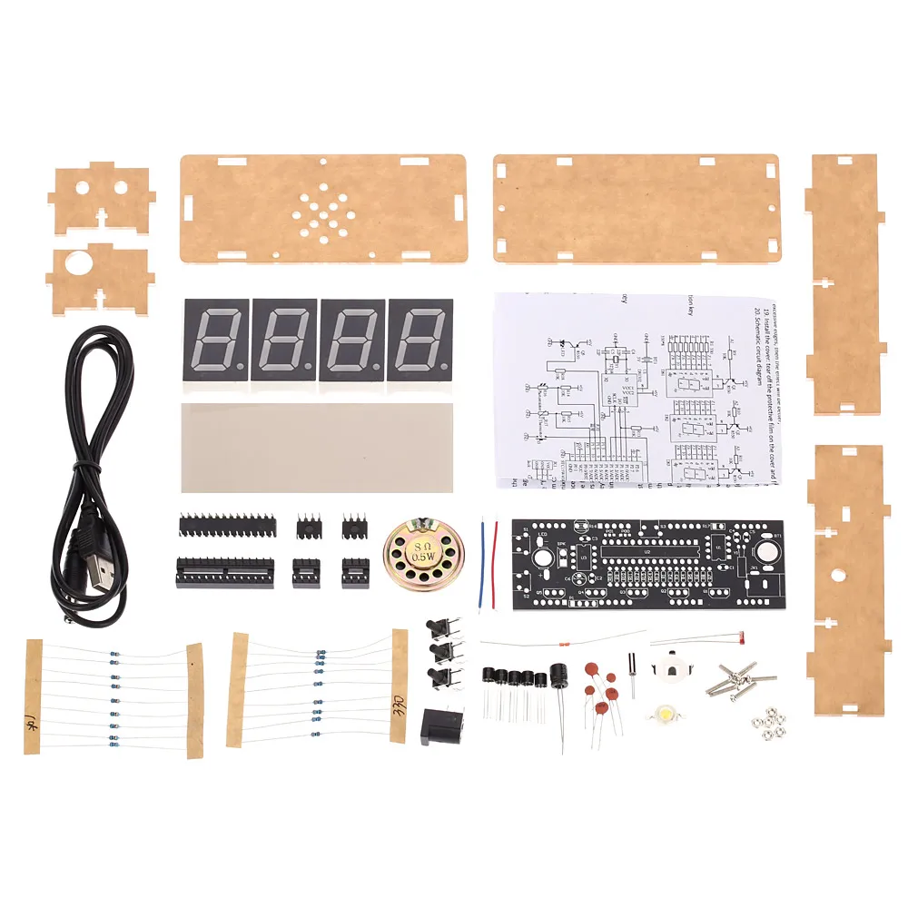 Компактный 4-разрядный цифровой светодиодный говорящие часы DIY Kit светильник Управление Температура даты и времени Дисплей прозрачный чехол