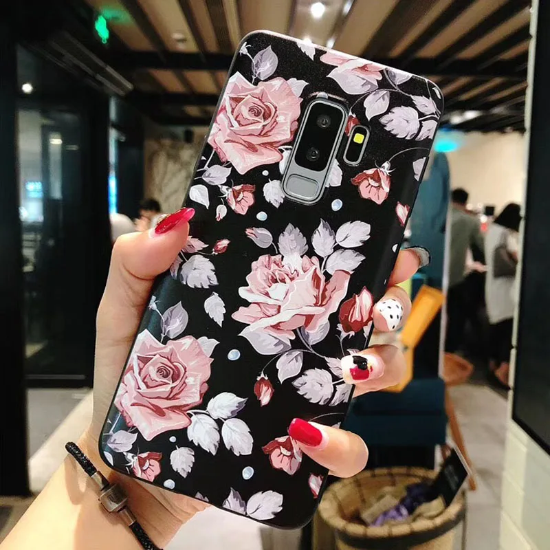 USLION цветочный чехол для телефона для samsung Galaxy S9 S8 S10 Plus матовый розовый цветочный чехол для samsung A8 A6 Note 8 9 Мягкий ТПУ чехол - Цвет: SJ6281