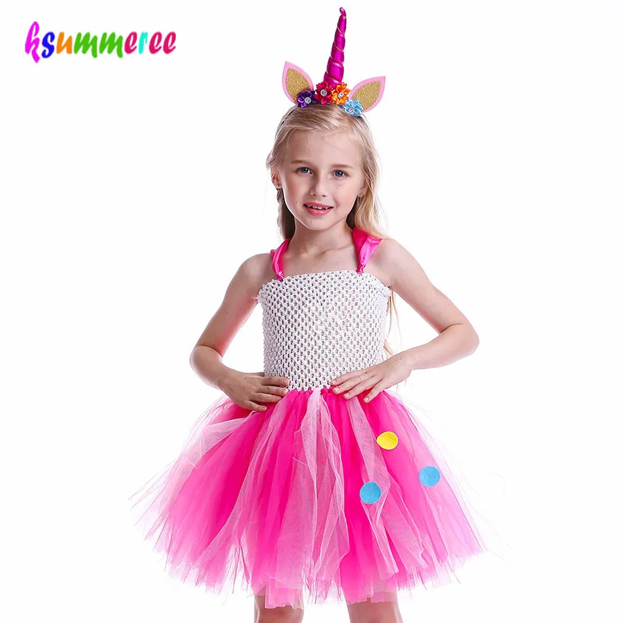 Halloween Hot Pink Unicorn Tutu Dress for Girl Princess Cute Pony Clothes Kid Cosplay Ball Gown Carnival Party Baby TUTU Costume