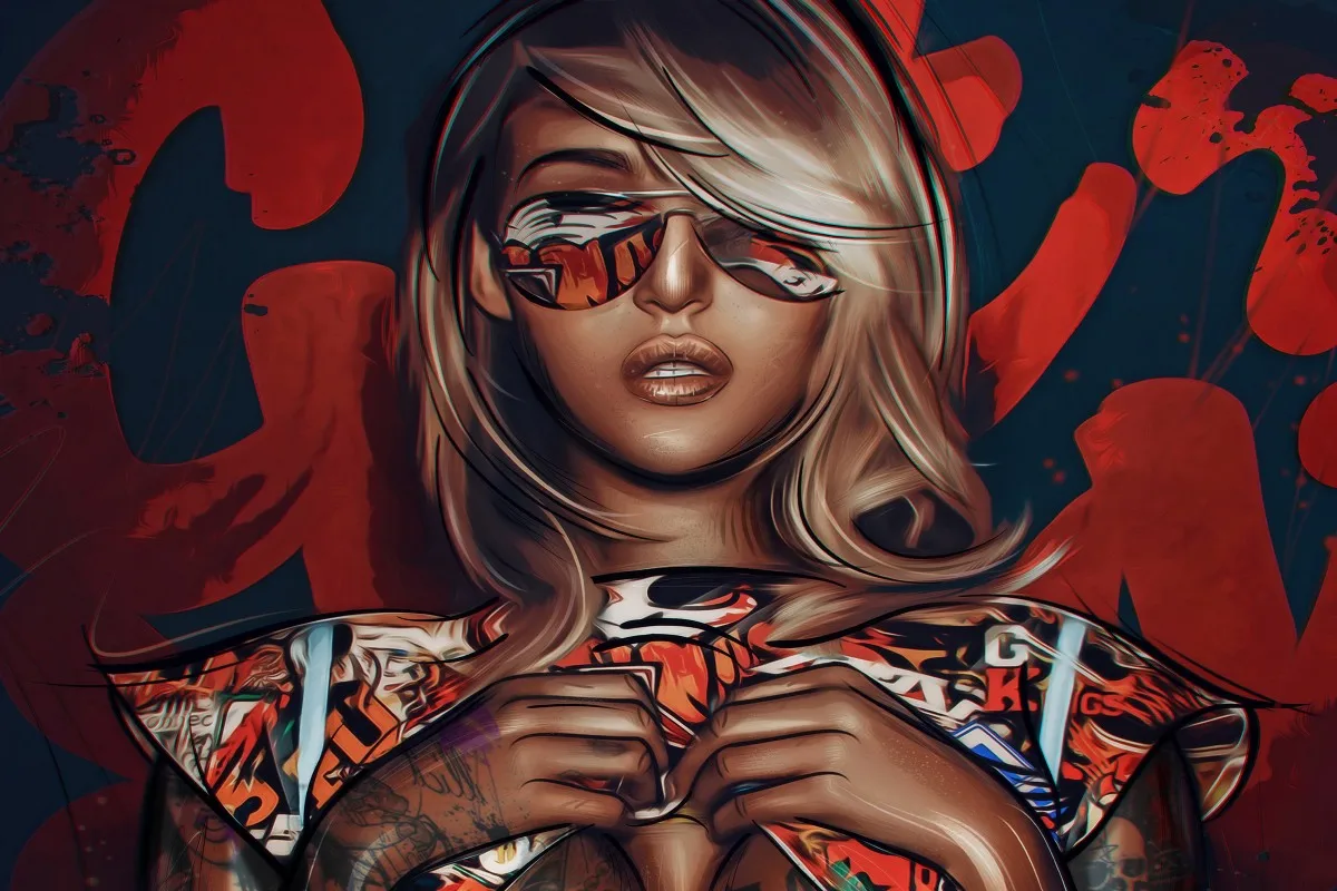 Girl With Glasses Blonde Hair And Tattoos Dm480 Canvas Fabric Poster