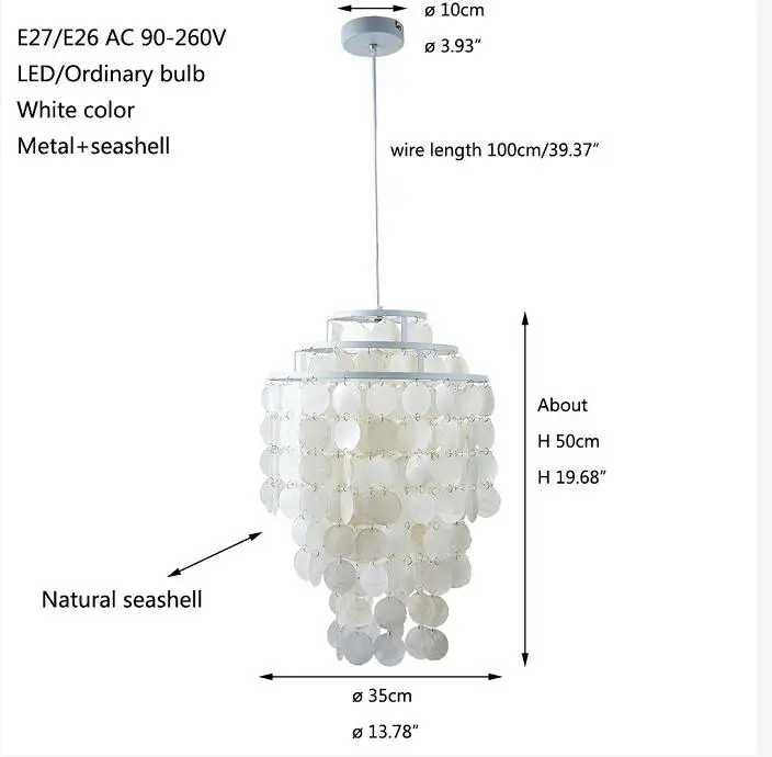 3 круга Лофт современный белый натуральный Подвеска из морской раковины лампа люстры приспособление E27 огни оболочки лампы для спальни гостиной кухни - Цвет корпуса: white color