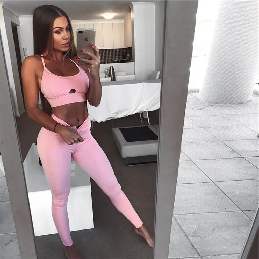 2Pcs Women's Sports Bra Trousers Set Sling Hollow Out Yoga Sets Stretch Fitness Workout Suit Gym Bra Leggings Pants Ladies Wear (5)