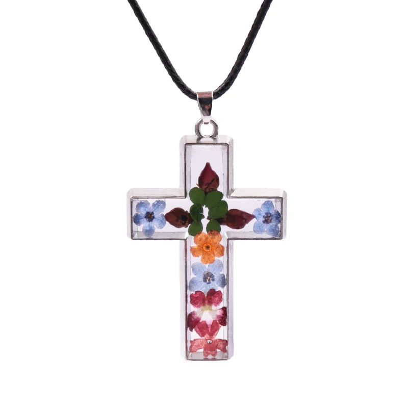 New Design real flower zinc alloy necklace High Quality Jewelry Cross Jesus Necklace