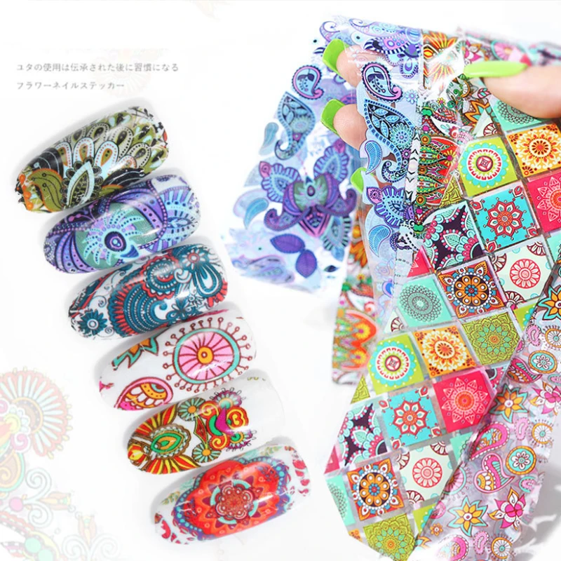 BORN queen10 pcs наклейки из фольги для ногтей Set 4*20cm цветочные узоры самодельные