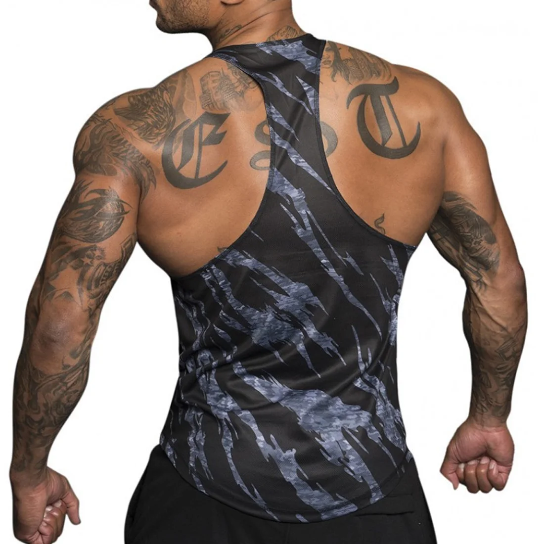 Модный повседневный свободный с принтом мужской спортивный Камуфляжный топ на бретелях футболка брус, бодибилдинг фитнес для мышц жилет Летняя одежда