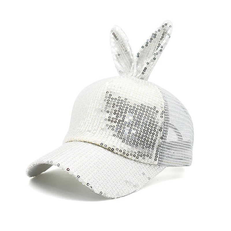 Baby Girl Baseball Hat Fashion Summer Kids Boy Mesh Visor Caps with Rabbit Ears Sequins Sun Skull Cap for Beach Park Outdoor4