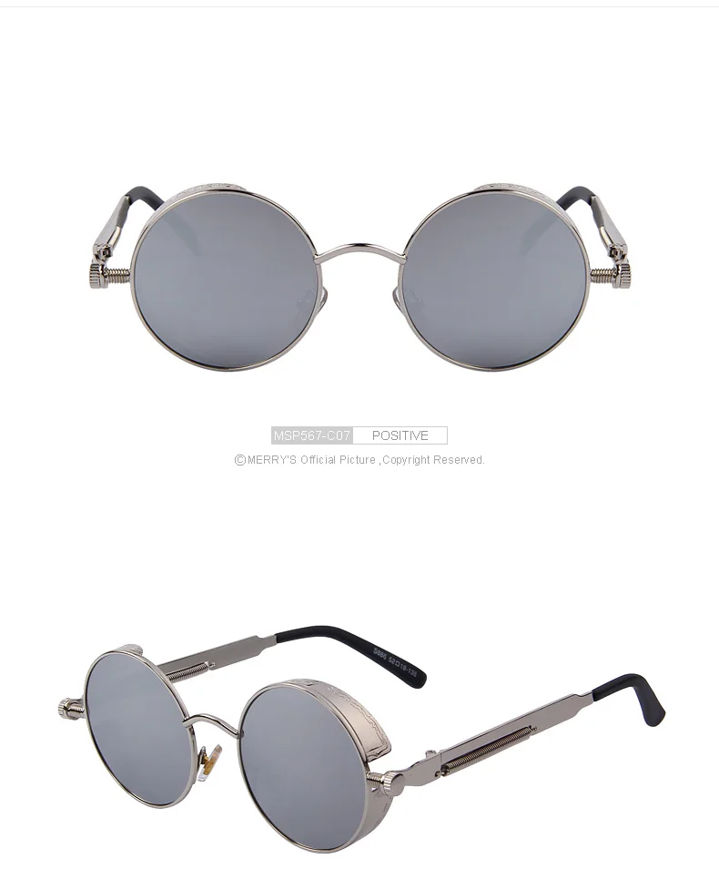 Ретро Классические круглые стимпанк Солнцезащитные очки, модные женские брендовые дизайнерские металлические светоотражающие солнцезащитные очки, красные зеркальные очки oculos de sol