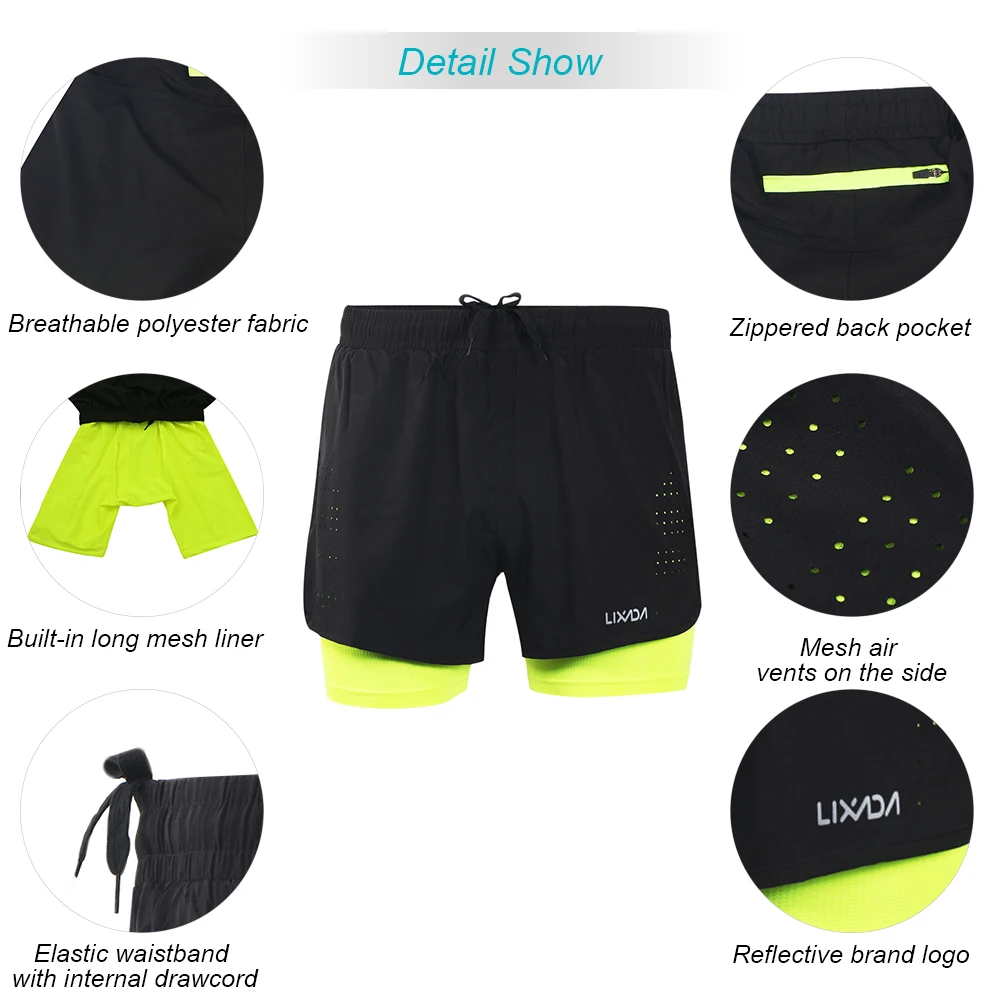 Lixada мужские шорты 2 в 1 для бега быстросохнущие дышащие шорты для активных тренировок для бега и велоспорта с более длинной подкладкой