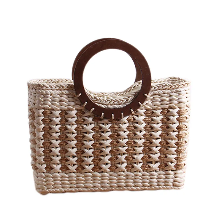 

Bright Paper Ropes Hollow Woven Bag Cotton Lining Straw Bag Female Reticulate Handbag Netted Beach Bag