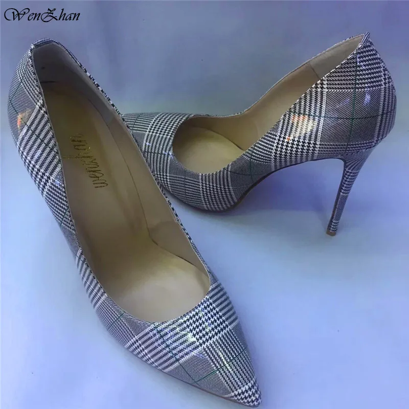 

WENZHAN 2018Spring New Sexy Women Pumps Fashion Pointed Toe Thin High Heels Pumps Elegant Stripe Lattice Shoes Woman 12CM 83-31