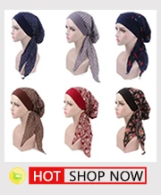 Мусульманские женщины хлопок Мягкий тюрбан с принтом шляпа рак шапочка при химиотерапии капот шапки предварительно связанный шарф головной убор Головные уборы головные уборы аксессуары для волос