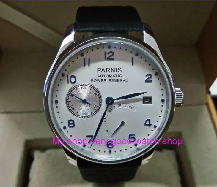 

43mm PARNIS White dial power reserve Automatic Self-Wind Mechanical movement Auto Date men's watch zdgd184a