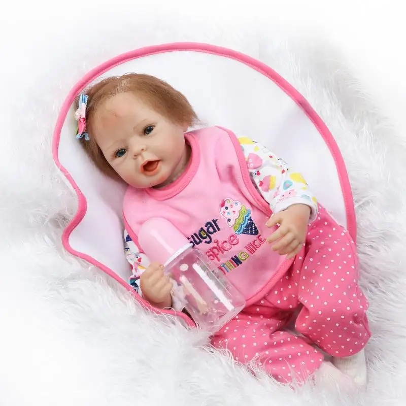 

free shipping 22inch reborn baby doll lifelike soft silicone real touch blue eyes girl doll for children gift on Christmas