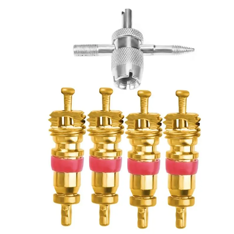 4Pcs Car Tire A/C Valve Cores with 4 in 1 Tyre Valve Stem Remover for