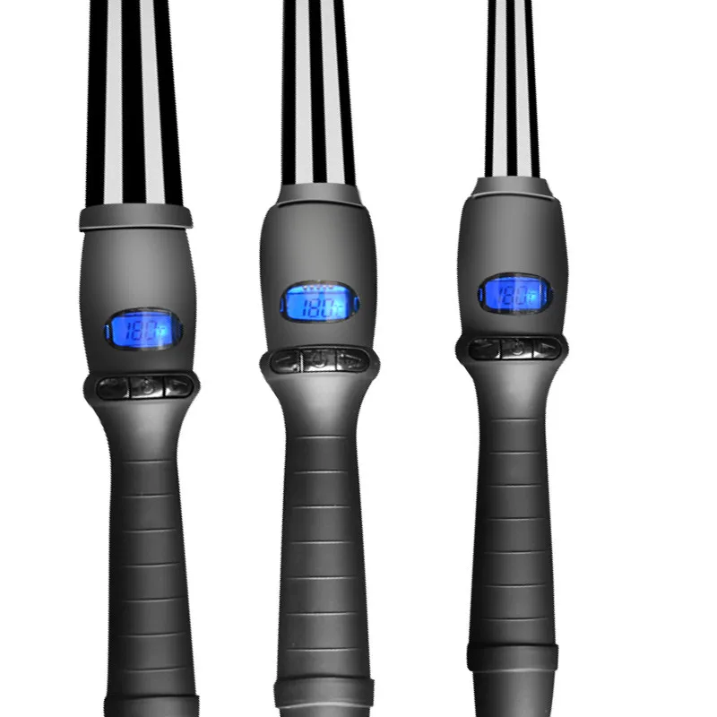 LCD Curling Iron Single Tube Ceramic Glaze Pear Flower Cone Electric Hair Curler General Voltage 110-240v
