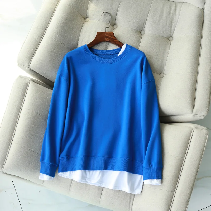 2019 ربيع المرأة البلوز عارضة الصلبة اللون فضفاض وهمية اثنين من قطعة البلوز