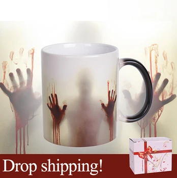 

Drop Shipping! The Walking Dead Zombie Magic Color Changing Coffee Mug printing with Walking Dead Bloody hands and Head picture