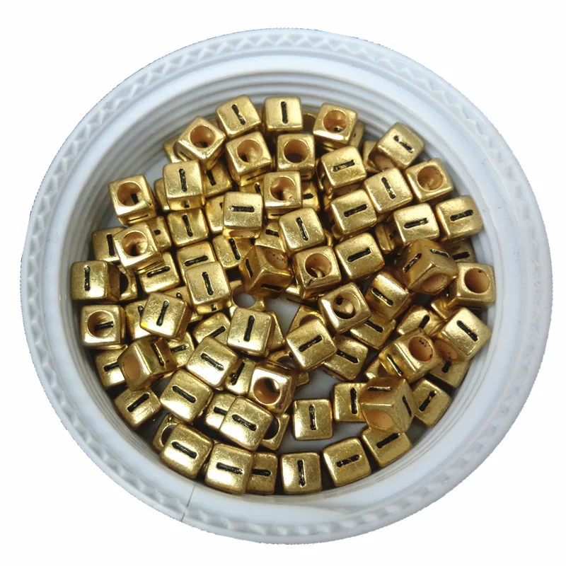 Новейшие золотые цветные с черным принтом смешанные A-Z бусины с алфавитом 6*6 мм квадратные Акриловые Кубики пластиковые буквы браслет бусины