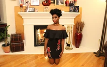 COLROVIE Summer Dress Women Black Sexy Off Shoulder Embroidery Party Dresses 2017 Rose Applique Ruffle Elegant Bodycon Dress