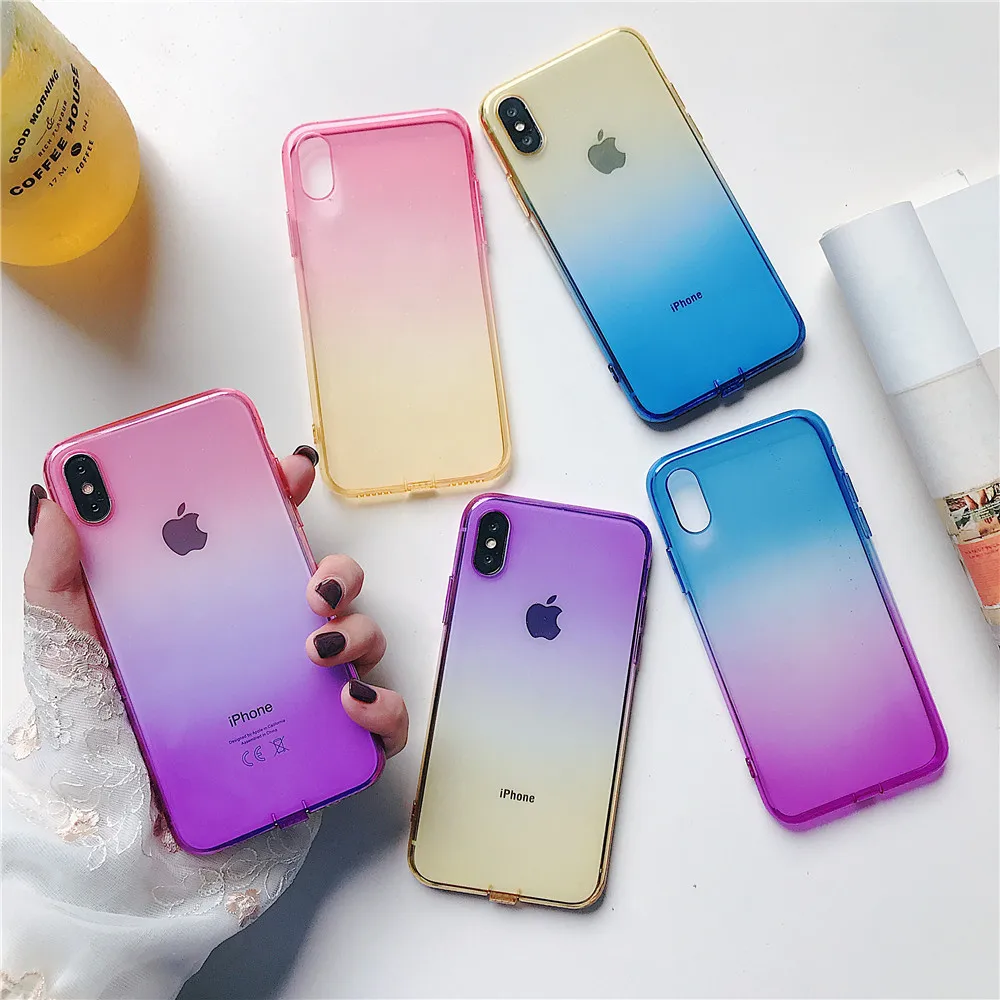 

Gradient Color Case for iPhone 8 6 7 6s Plus X XR Plain Transparent Cover Skins for Apple Phone Accessories