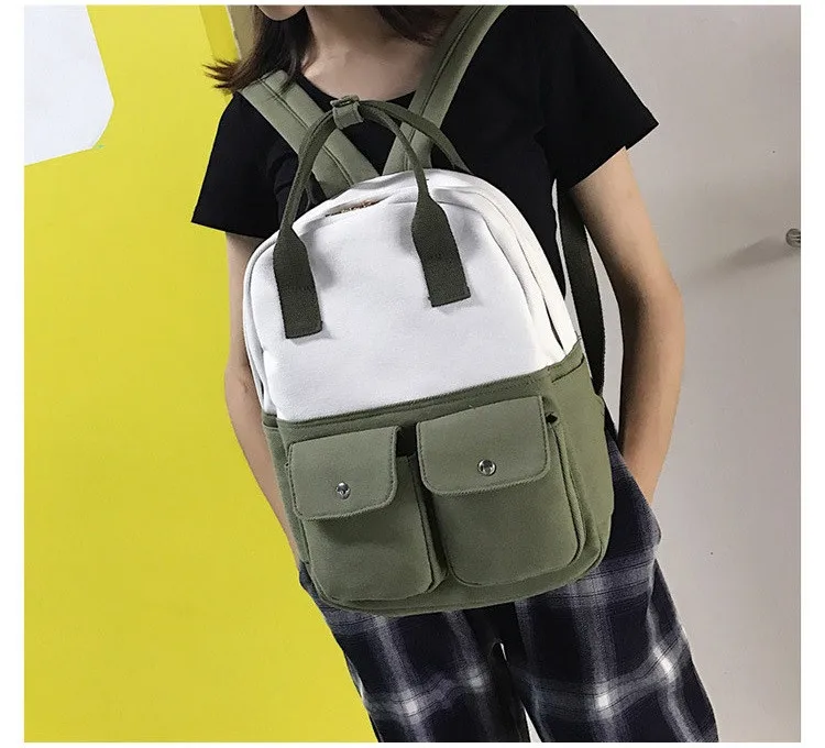 MJ Women Canvas Backpack Fashion Patchwork Canvas Travel Bag Female Large Capacity School Bag Backpack for Teenage Girls (9)