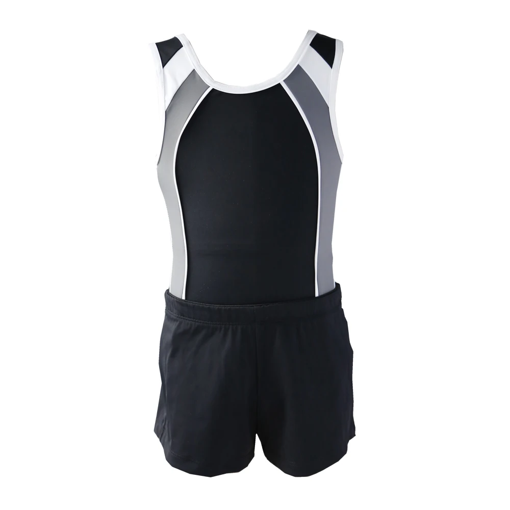 NT17039 Boy's Basic Gymnastics Leotard Classic Ballet Practice Atheletic Tank Bodysuit with Shorts Set