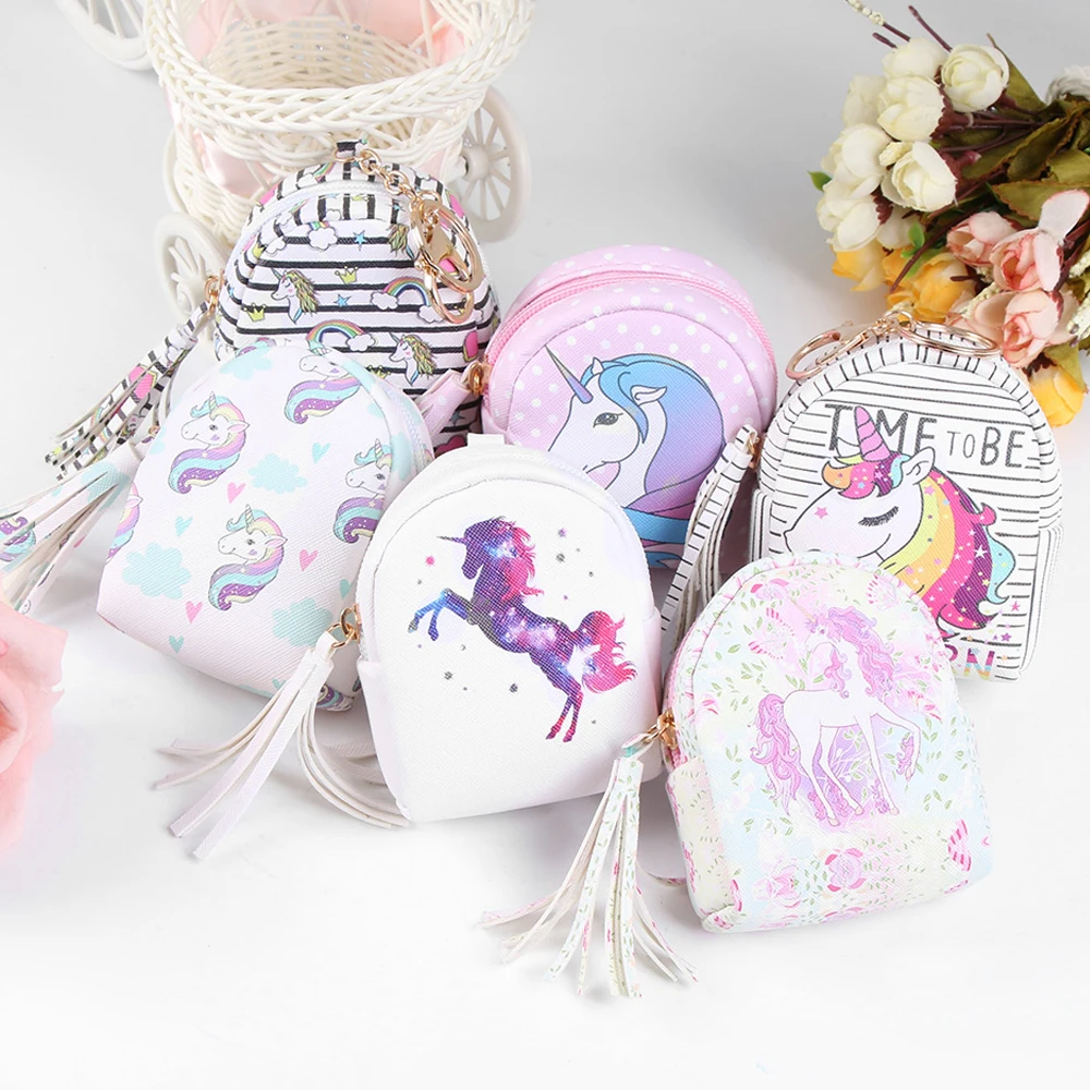 

Creative Women Coin Purses Unicorn Printed Design Rainbow Horse Mini Purse Children Key Card Bags Decoration Drop Shipping