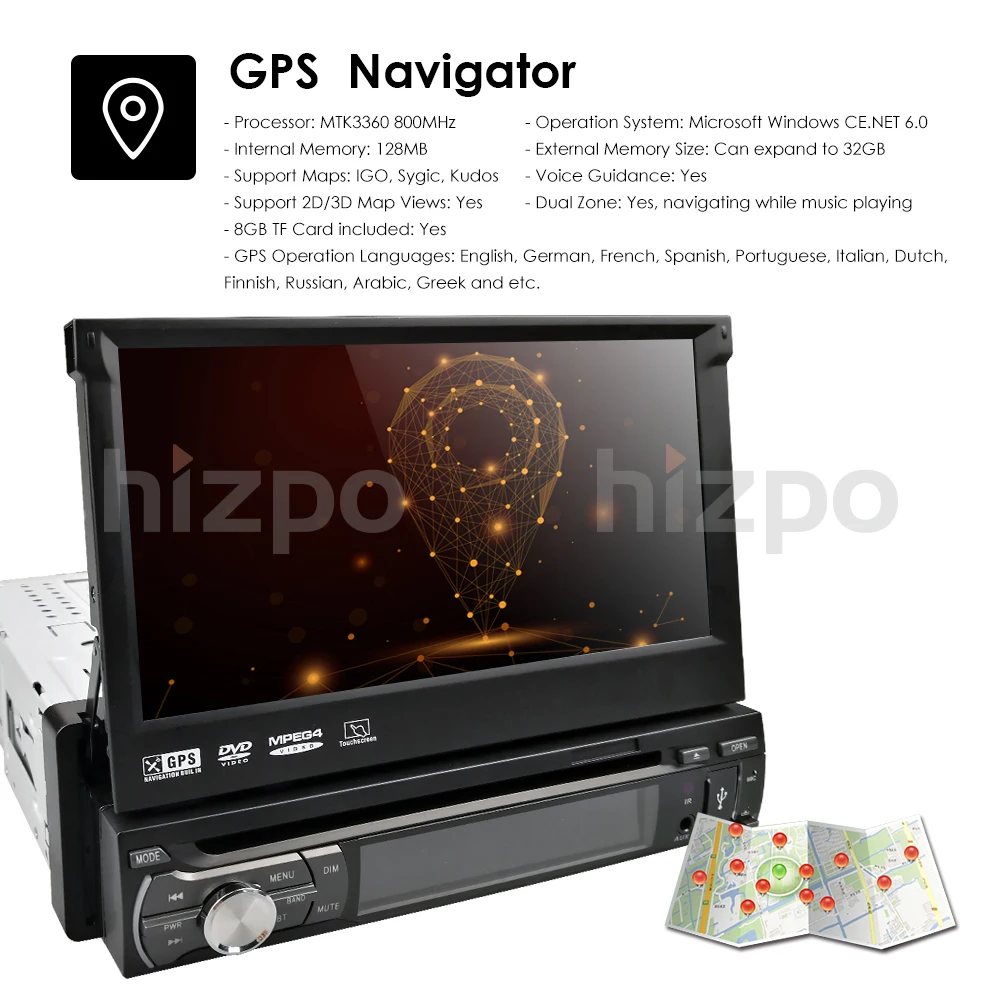 Perfect Single 1 Din 7"Universal Touch screen Car DVD Player With GPS Navi Auto radio Stereo Car Audio DTV Bluetooth USB SD FREE 8G MAPS 10