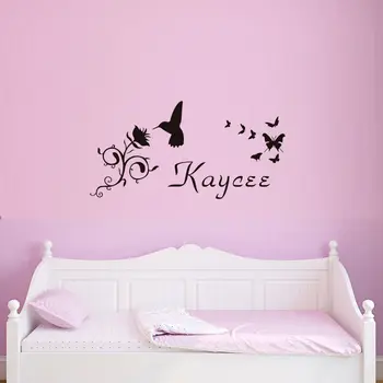 

Wall Stickers Hummingbird With Flowers Customized Removable Nursery Wall Decal Vinyl Wall Sticker Home Decor Girl Bedroom SA093B