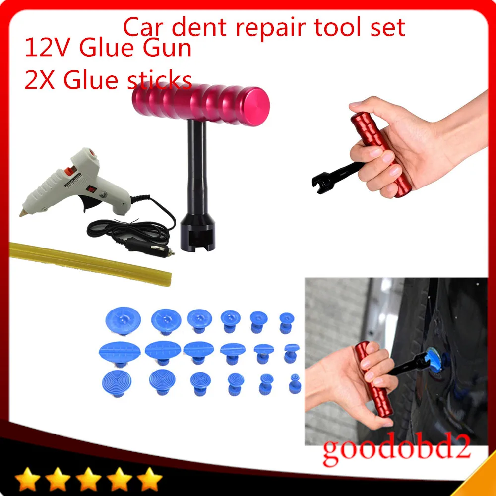 

Car PDR Tool T bar dent Paintless Hail Repair Tool set Dent Lifter Removal Tool 18x Puller Tabs with 12V Glue gun for Car dents